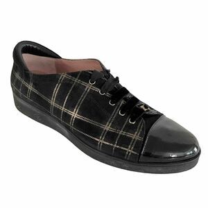 Beautifeel Sneakers Black Gold-tone Tartan Plaid Suede Patent Cap-toe 39